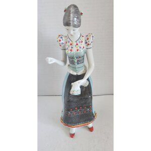 Vintage Zsolnay Hungary Hand-Painted Porcelain Figurine Of Woman In Traditional